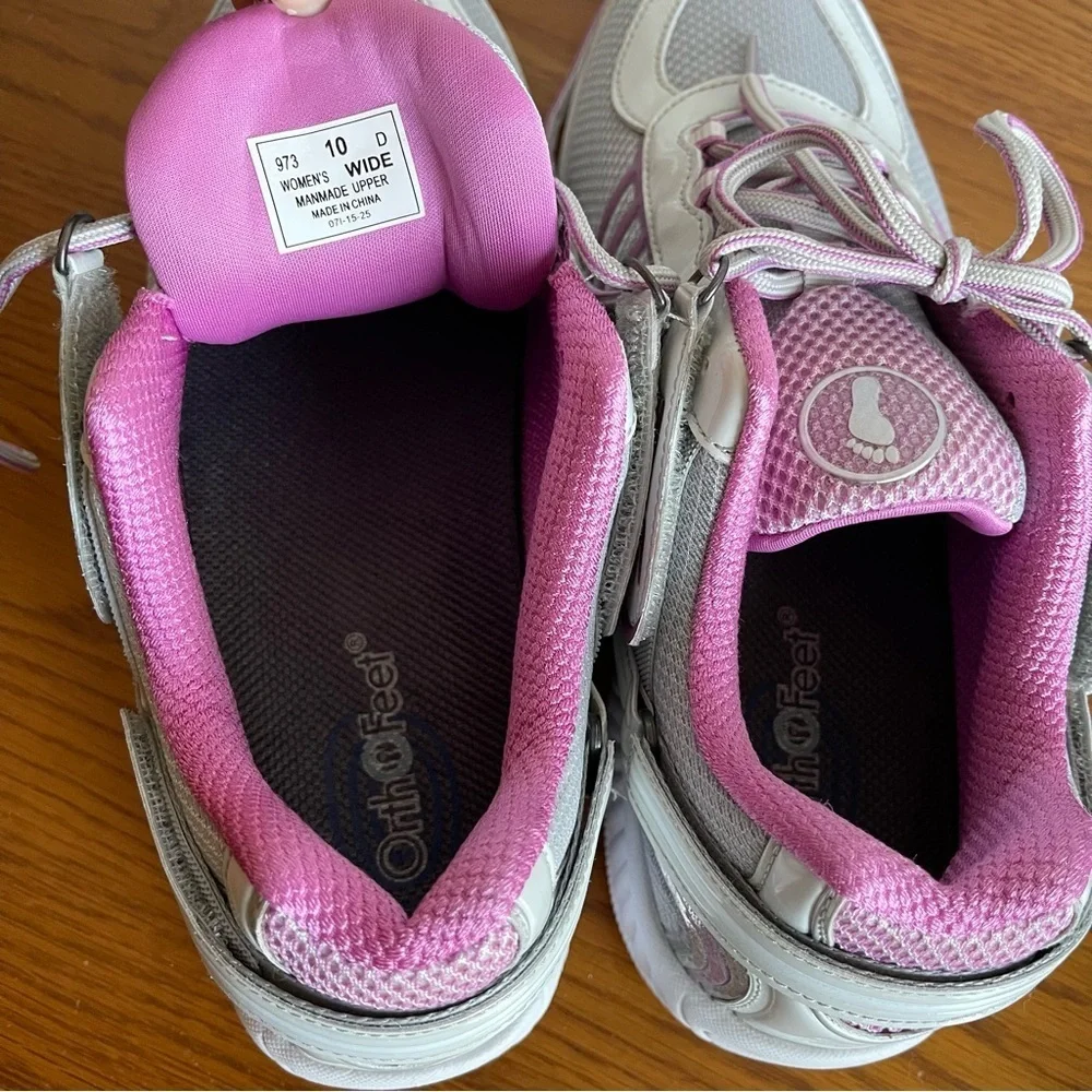 Orthofeet BioFit Verve 973 Tie-Less Comfort Sneakers Pink/Gray Size 10 Wide